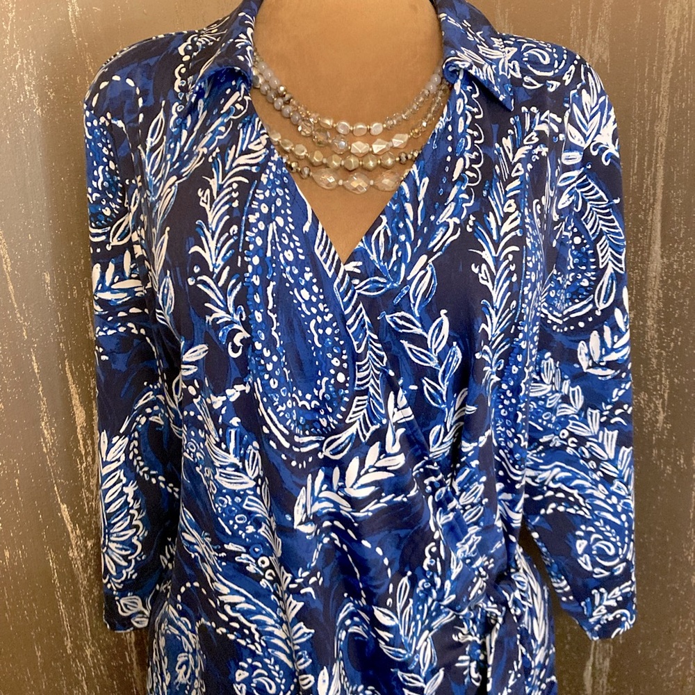 NWT Talbots Blue and White Paisley Wrap Dress Size 3X